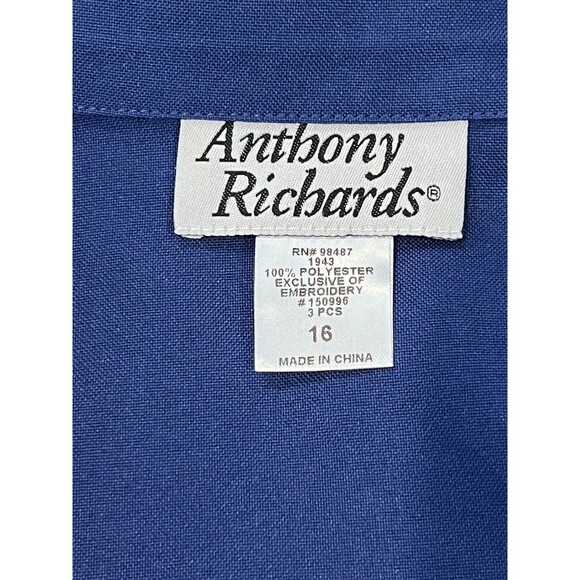 Anthony Richards Women 2-Piece Set Suit Embroidered Blazer & Dress Blue Size 16 - Picture 16 of 16